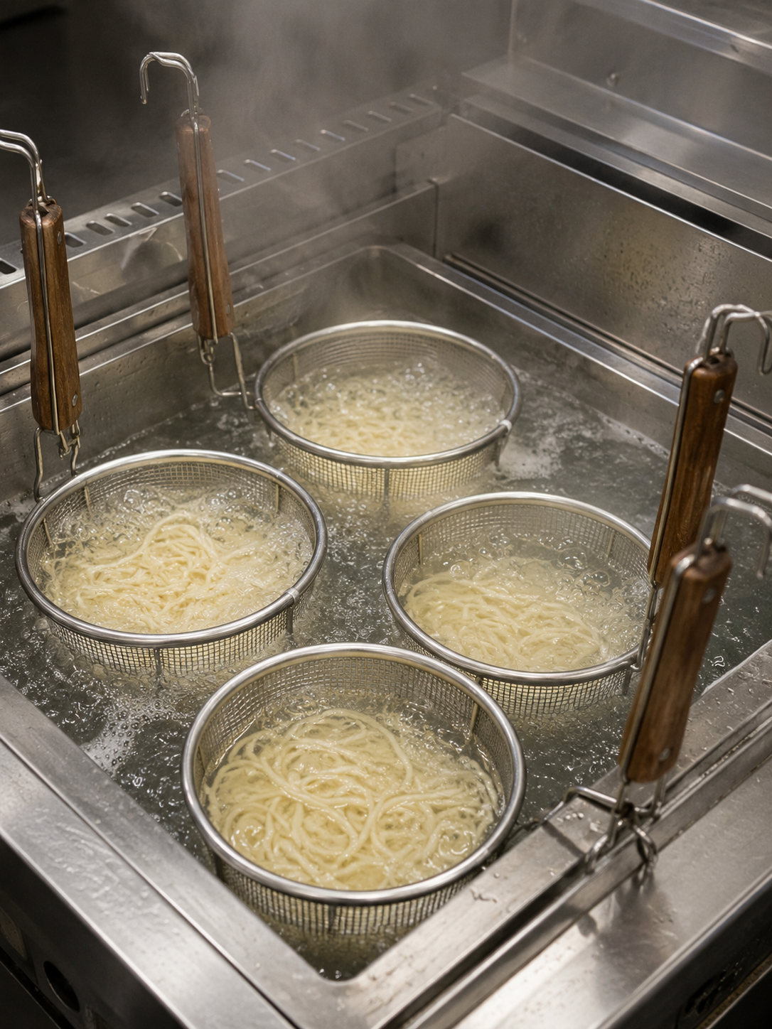 Boiling fresh ramen noodles in hot water